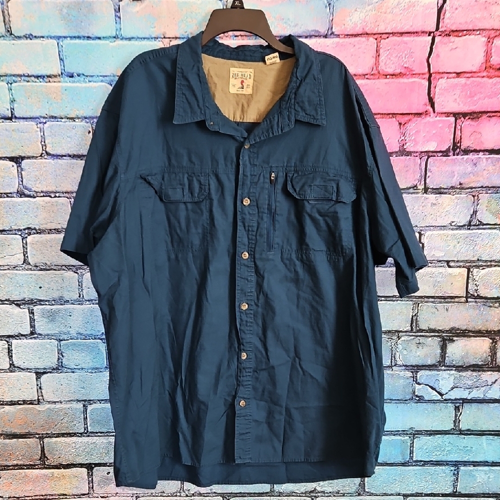 RedHead Big & Tall Men's Blue Short Sleeve Button-Up Shirt Size 4XL